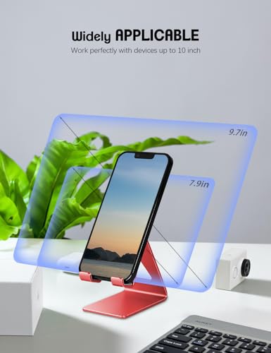 Aoviho Desk Cell Phone Stand, Phone Holder, Aluminum Mobile Phone Cradle Dock for iPhone 14 13 12 pro 11 X Xs max 8 7 6 6s Plus SE 5 5s SE Samsung, All Smart Phones, Red - color: Red