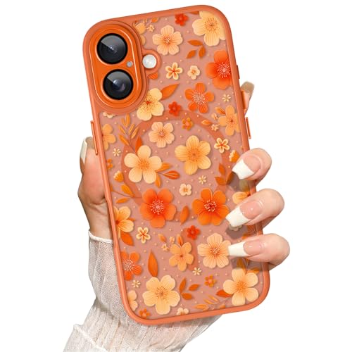 for iPhone 17 Case Pretty Floral Cherry Blossom Design | [Compatible with Magsafe] Full Camera Protection for Women Girls Translucent Matte Magnetic Cover Orange - color: Cherry Blossom/Orange, size: iPhone 17