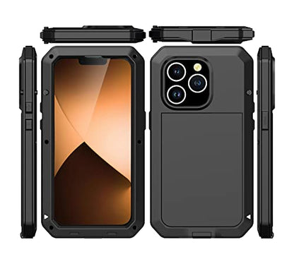 for iPhone 13 Pro Max Case,360 Full Body Protective Cover Heavy Duty Shockproof Tough Armour Aluminum Metal Case with Silicone Built-in Screen Protector for iPhone 13 Pro Max 6.7" - Black - color: Black