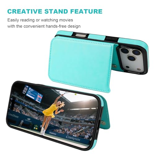 ONETOP for iPhone 17 Pro Max Wallet Case with Credit Card Holder,LightBlue | Kickstand,ID/Cash Holder,Case Wallet with Card Slots,Double Magnetic Clasp,Durable PU Leather Shockproof Cover for Women Men - color: Light Blue