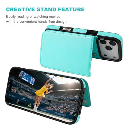 ONETOP for iPhone 17 Pro Max Wallet Case with Credit Card Holder,LightBlue | Kickstand,ID/Cash Holder,Case Wallet with Card Slots,Double Magnetic Clasp,Durable PU Leather Shockproof Cover for Women Men - color: Light Blue