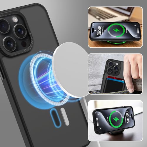 Magnetic Designed for iPhone 15 Pro Case 6.1" 2023, Black | [Compatible with Magsafe] [with Wallet & Card Holder] [Military Drop Protection] Slim Translucent Matte Phone Case - color: Black, size: iPhone 15 Pro