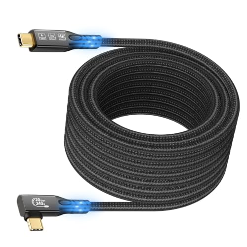 USB C 3.2 Gen2x2 20Gbps Cable, 90Degree USB C 4K@60Hz UHD Video 5A/240W PD3.1 Fast Charge Cord with E-Marker Compatible with Thunderbolt 3/4 (90D 6M) - size: 90D 6M
