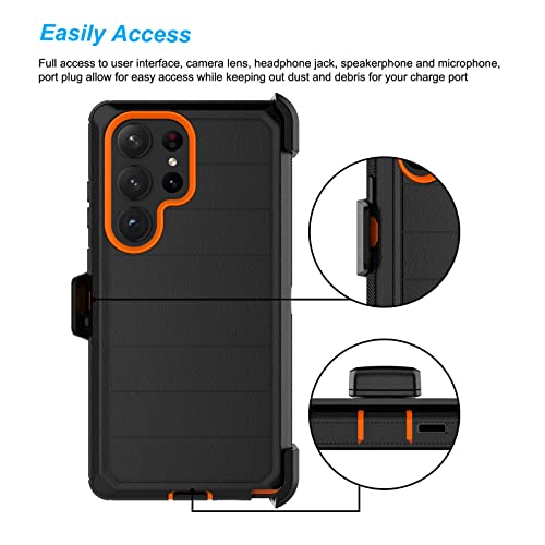 Njjex Rugged Case for Samsung Galaxy S23 Ultra, for Galaxy S23 Ultra Case with Belt Clip Holster, Full Body Protector Heavy Duty Shockproof Locking Swivel Holster Kickstand Hard Phone Cover [Orange] | Rugged heavy duty, shockproof full body protector, loc