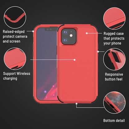 X-belmox Heavy Duty Case for iPhone 12/12 Pro Red/Black Drop Protection | 3-Layers Phone Case with [Tempered Glass Screen Protector] Shockproof Rugged Cover for iPhone 12/iPhone 12 Pro 6.1 Inch - color: Red/Black