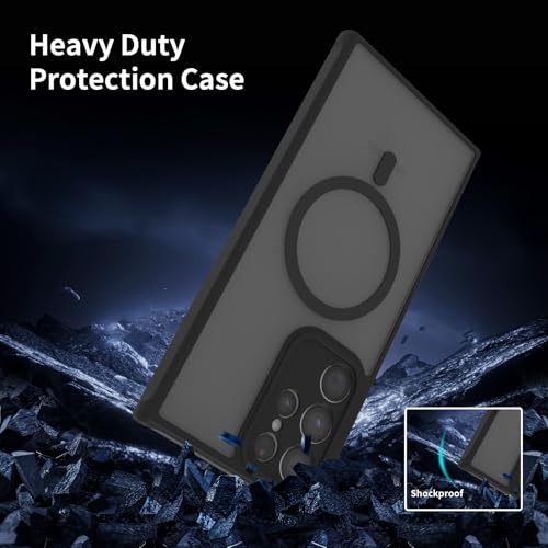 for Samsung Galaxy S22 Ultra Case Magnetic, Compatible with Magsafe 6.8-Inch Slim Fit Heavy Duty Protector Wireless Charging Shockproof Skin-Feel Anti-Slip TPU and PC Phone Cover, Black - color: Black Magnetic
