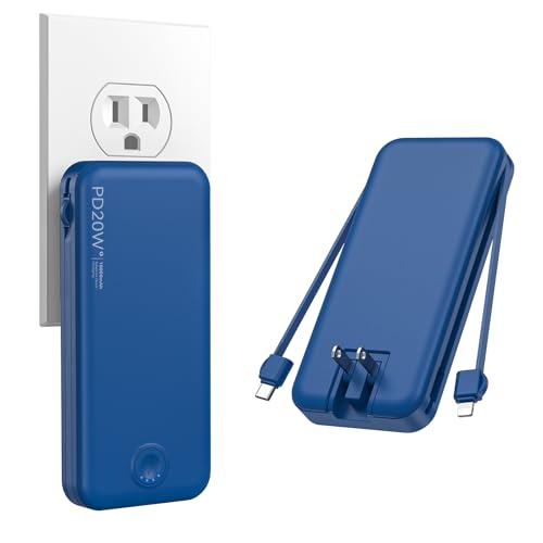Nusyddy Portable Charger 10000mAh Fast Charging w/Built-in Wall Plug Navy - color: Navy