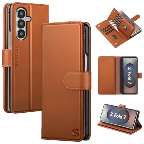Shieldtop Compatible with Samsung Galaxy Z Fold 7 Wallet Case with Card Holder,Women Man RFID Blocking PU Leather Flip Shockproof Protective Cover Credit Card Holder Slots Kickstand,Light Brown - color: Light Brown, size: Samsung Galaxy Z Fold 7