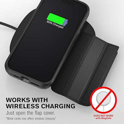 VENA vCommute for iPhone 15 Wallet Case, Black | Military-Grade Drop Protection, Premium Leather Magnetic Flap Cover, Hidden Card Holder, RFID Blocking, Multi-Angle Kickstand - color: Classic - Black, size: iPhone 15
