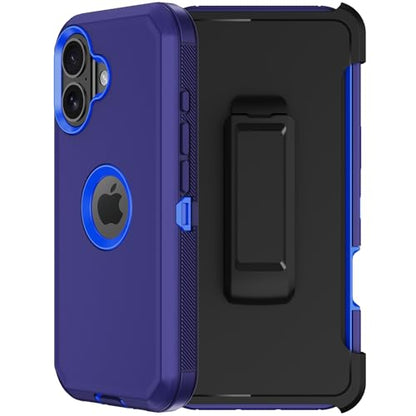 for iPhone 16 Phone Case, Military Grade Drop Protection Cell Phone Cover with Belt Clip Holster Stand, Screen Protector x2 Rugged Shockproof Kickstand for iPhone 16 Case 6.1 inch (Blue) - color: Blue