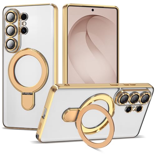 Compatible with Samsung Galaxy S26 Ultra Case with Magnetic Ring Stand [Compatible with Mag-Safe] Camera Lens Protector Plating Clear Phone Case for Samsung Galaxy S26 Ultra 6.9", Gold - color: Gold, size: Samsung Galaxy S26 Ultra