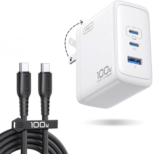 INIU 100W USB C Laptop Charger, GaN Fast Charging Block for with 100W Cable - color: White