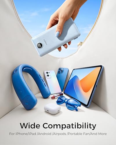 VEGER Portable Charger for iPhone, Power Bank Built in Cables and Wall Plug - color: D Blue