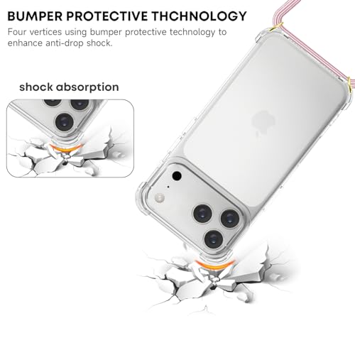 Crossbody Case for iPhone 17 Pro Adjustable Lanyard Strap for Women Soft TPU Bumper Case Cover Transparent Slim Shockproof Protective Phone Case for iPhone 17 Pro - Rose Gold - size: for iPhone 17 Pro