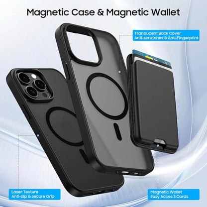 Magnetic for iPhone 13 Pro Wallet Case with Card Holder﻿ Black | Compatible with MagSafe, Shockproof Phone Cover with Detachable RFID Blocking Card Slot, Black - color: Black, size: iPhone 13 Pro