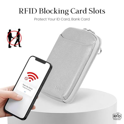befen Genuine Leather Crossbody Cell Phone Purse for Women, Small Zip Around RFID Blocking Crossbody Wallet Bags - color: Silver-grey