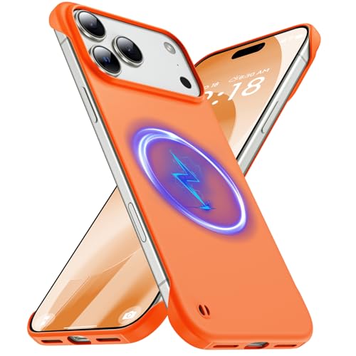GRECAZO Magnetic Slim Frameless Case for iPhone 17 Pro Max, Orange | Compatible with MagSafe, Soft-Touch Matte Hard PC Cover, Ultra Thin Lightweight Minimalist, Pull Ring Lanyard, 6.9-Inch - color: Orange, size: iPhone 17 Pro Max