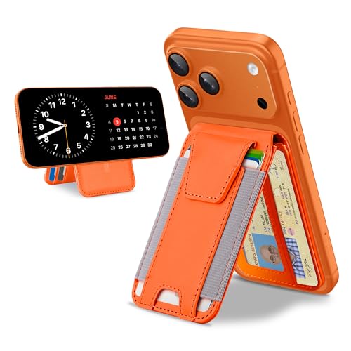 TopMade for MagSafe Wallet with Stand, 9 Cards Holder, Privacy Flap Cover - color: Orange