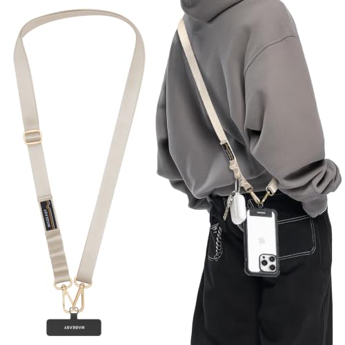 MAGEASY Rover iPhone Lanyard Crossbody with Tether Tab & Attachment Loop, Adjustable Anti Theft Phone Strap for Samsung Google Pixel, 20mm Neck Shoulder Lanyard, Holds 55lb (Dual Clip, Starlight) - color: Starlight, size: Dual Clip
