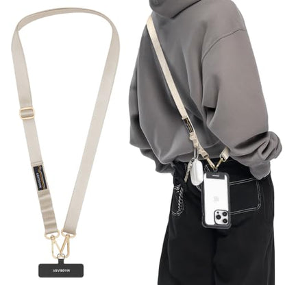 MAGEASY Rover iPhone Lanyard Crossbody with Tether Tab & Attachment Loop, Adjustable Anti Theft Phone Strap for Samsung Google Pixel, 20mm Neck Shoulder Lanyard, Holds 55lb (Dual Clip, Starlight) - color: Starlight, size: Dual Clip