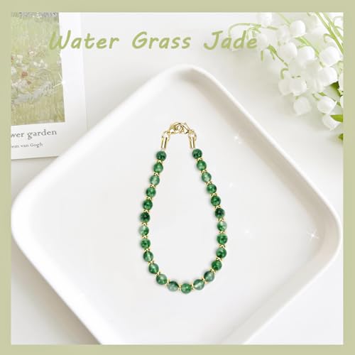 VICHUNHO Marble Beaded Phone Wrist Strap, Cellphone Lanyard with Tether Tab, Hands-Free Wristlet Bracelet - color: Grass Green Jade