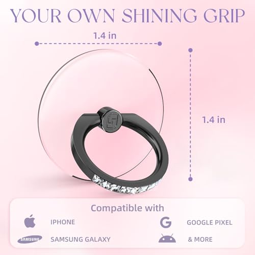 2 Pcs Jsoerpay Clear Phone Ring Holder with Diamond, Black - color: 2 Black Diamond