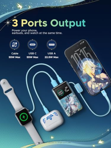 UGREEN x Honkai Star Rail 10000mAh 55W Built-in Cable Power Bank - color: Cyan