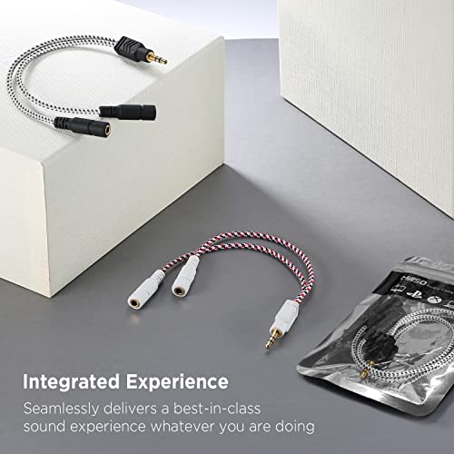 DUKABEL Headphone Splitter, 3.5mm Stereo 2-Way Audio Cable - 20CM / 2Pack - color: Zebra White, size: 9.8 inch / 25 cm - 2pack