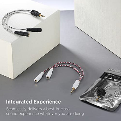 DUKABEL Headphone Splitter, 3.5mm Stereo 2-Way Audio Cable - 20CM / 2Pack - color: Zebra White, size: 9.8 inch / 25 cm - 2pack