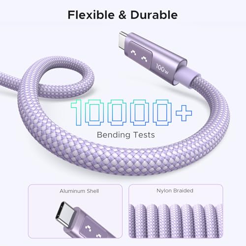 UGREEN Uno USB C Cable 100W with LED Display, Fast Charging, 10ft, Purple - color: Purple, size: 6.6 FT
