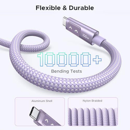 UGREEN Uno USB C Cable 100W with LED Display, Fast Charging, 10ft, Purple - color: Purple, size: 6.6 FT
