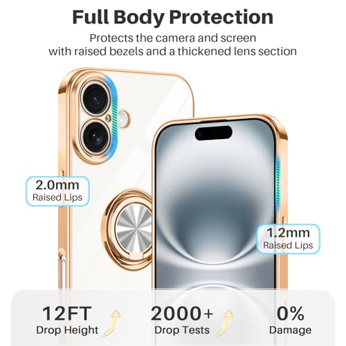Dinick White for iPhone 16 Case with Ring Holder Kickstand - color: White, size: 6.1'' iPhone 16