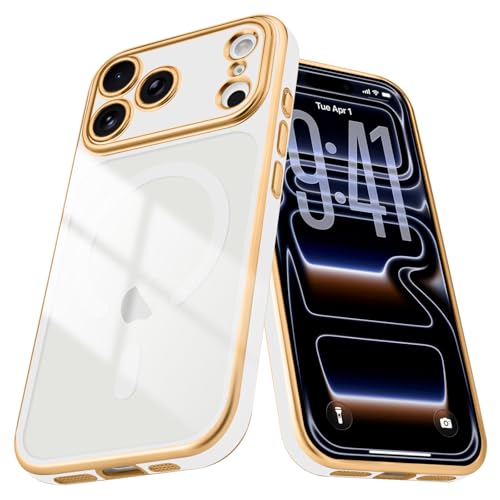 for iPhone 17 Pro Max Case Clear Compatible with MagSafe, White | Magnetic Plating Clear Luxury Elegant Cover for Women men. Slim Soft TPU Shockproof Protective phone case - color: White, size: iPhone 17 Pro Max