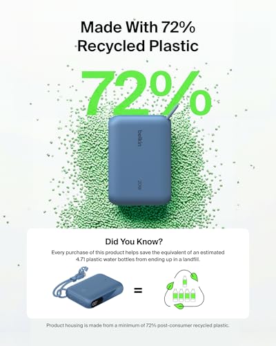 Belkin 10000mAh 20W Slim Power Bank, Digital Display, 2 USB C Ports - color: Blue, style: 10K mAh