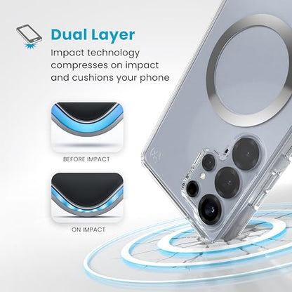 Speck Samsung Galaxy S25 Ultra Case - Magnet Case,13-Foot Drop Protection,Anti-Yellowing-Samsung S25 Ultra Case Magsafe-Raised Bezel & Enhanced Buttons -Presidio Perfect-Clear -Clear/Chrome(Pack of 1)