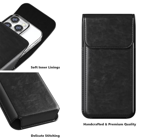 Magnetic Closure Holster for Galaxy S26 Ultra, S25 Ultra, S24 Ultra, S23 Ultra, S22 Ultra, S21 Ultra, S20 Ultra - Leather Belt Case Premium Pouch (Fits Slim/Regular Case) (Black, X-Large) - color: Black, size: X-Large