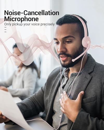 FEABASK Wired USB Headset with Microphone for PC Clear Sound - color: Pink, size: pack of 1