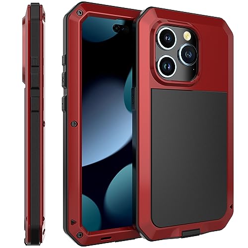 Compatiable with iPhone 15 Pro Case,360 Full Body Protective Cover Heavy Duty Shockproof Tough Armour Aluminum Alloy Metal Case with Silicone Built-in Screen Protector - Red - color: Red