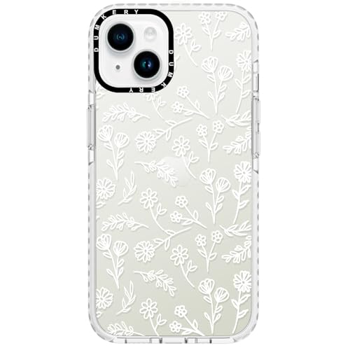 Dumkery Cute White Flowers Phone Case Compatible with iPhone 14 Plus, Clear Floral iPhone 15 Plus Case with Aesthetic Pattern, Soft TPU Shockproof Bumper Cover for Girls Women - size: iPhone 14 Plus/iPhone 15 Plus