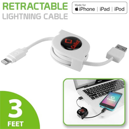 Cellet Retractable Lightning Cable, Charging Cord Compatible with Apple iPhone 14 Pro Max mini SE 13 12 11 Xs Xr X SE iPad Pro Air Mini 5,4 iPod Touch, (Apple MFI Certified Lighting Cable) - style: Lighting (Apple) White