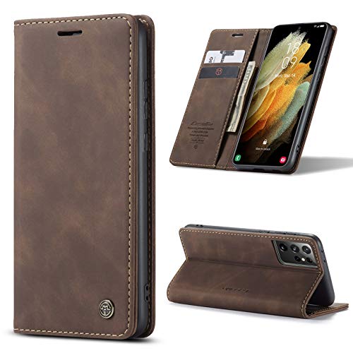 Kowauri Flip Case for Galaxy S21 Ultra,Leather Wallet Case Classic Design with Card Slot and Magnetic Closure Flip Fold Case for Samsung Galaxy S21 Ultra 5G (Coffee) - color: Coffee