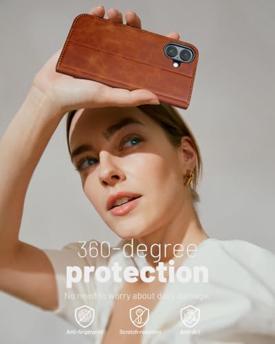 OCASE for iPhone 17 Wallet Case, Card Holder, Brown | RFID Blocking, Kickstand, Magnetic Closure, PU Leather Flip Folio, Shockproof TPU Shell, Protective Phone Cover (6.3") 2025 - color: Brown