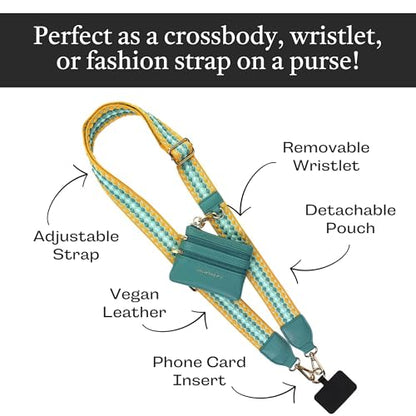 Save the Girls Clip & Go Phone Lanyard with Wallet Pouch, Fun Dots - color: Mustard/Aqua
