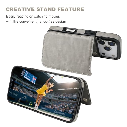 ONETOP for iPhone 17 Pro Wallet Case with Credit Card Holder,Gray | Kickstand,ID/Cash Holder,Case Wallet with Card Slots,Double Magnetic Clasp,Durable PU Leather Shockproof Cover for Women Men - color: Gray