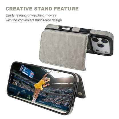 ONETOP for iPhone 17 Pro Wallet Case with Credit Card Holder,Gray | Kickstand,ID/Cash Holder,Case Wallet with Card Slots,Double Magnetic Clasp,Durable PU Leather Shockproof Cover for Women Men - color: Gray