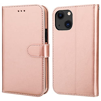 Bocasal Detachable Wallet Case Card Holder for iPhone 13, Rose Gold | RFID Blocking Kickstand Card Slots Holder PU Leather Magnetic Shockproof Wrist Strap Removable Flip Protective Cover 6.1 inch - color: Rose Gold