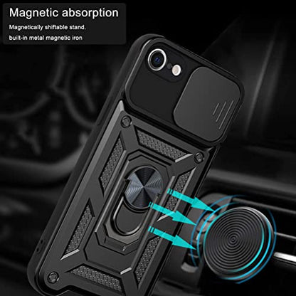 RKINC Case for iPhone SE 3 2, iPhone 7, 8 Case with Slide Camera Cover & Rotated Ring Kickstand Military Grade Shockproof with Magnetic Car Mount Holder Cover, Red - color: Red, size: iPhone SE 3 2, iPhone 7, 8
