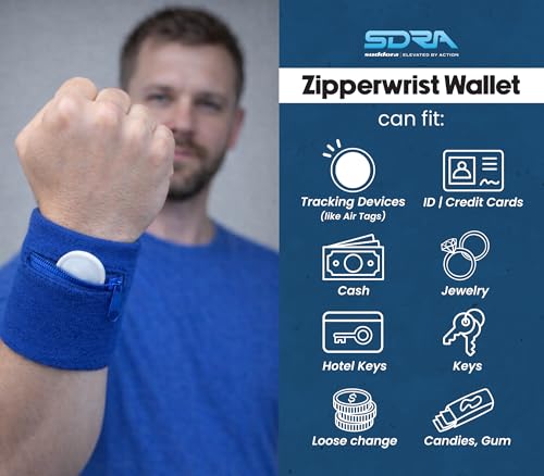 Suddora Zipper Wrist Pouch - Sweatband/Wristband Wallet for Keys, ID, Cards, Cash - color: Blue