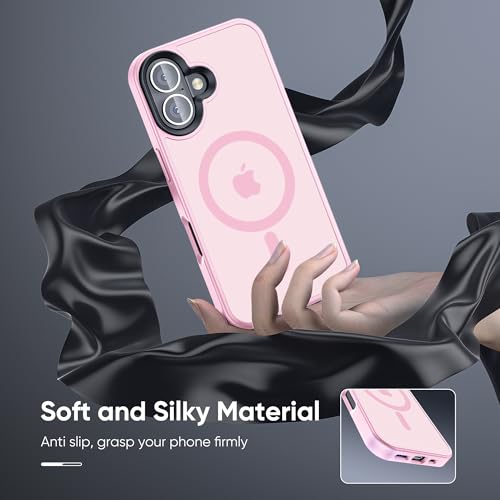 Tigowos Compatible with iPhone 16 Bumper case Fits MagSafe 10FT Drop Resistant Matte Skin Feeling Shockproof Back Cover Fits iPhone Phone Cases 6.1", Light Pink - color: Light Pink, size: iPhone 16-6.1 inch