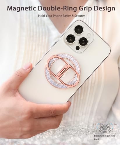 Magnetic Phone Grip Holder | Stylish Twinkle Transparent with Phone Ring Holder for Phone & Android, Rosegold - color: rosegold